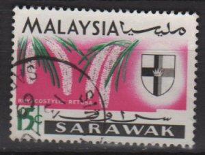 Sarawak, Malaysia 1965 Scott 233 used - 15c, Orchid & Crest