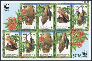 Fiji 800a sheet, MNH. Michel 812-815 klb. WWF 1997. Fijian Monkey-faced Bat.