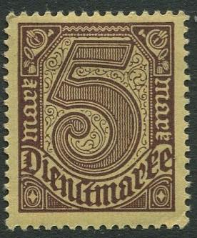 GERMANY. -Scott O13 - Officials -1920 -MLH  - Single 5m Stamp