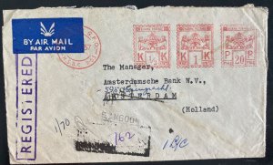 1957 Rangoon Burma Bank Meter Cancel Airmail Cover To Amsterdam Netherlands