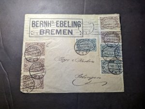 1923 Germany Weimar Republic Inflation Cover Bremen to Solingen