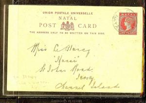 NATAL (P0106B) 1902 QV 1D ILLUSTRATED PSC TO CHANNEL ISLANDS WITH MSG