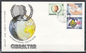 Gibraltar, Scott cat. 478-480. Youth Year, Girl Scout issue. First day cover. ^