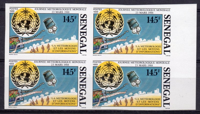 Senegal 1988 Sc#766 Space-ArianeV22 Esa-World Meteorology Day UN Block 4 IMPERF.