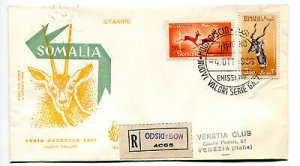 Somalia AFIS FDC Venetia 1958 Gazzelle traveled Racc. For Italy