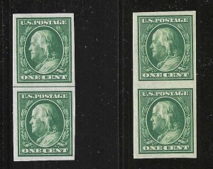 U.S., 1910, Scott #383, 1c Frankin, Imperf. Vert. Line Pair and Pair, Mint, N.H.