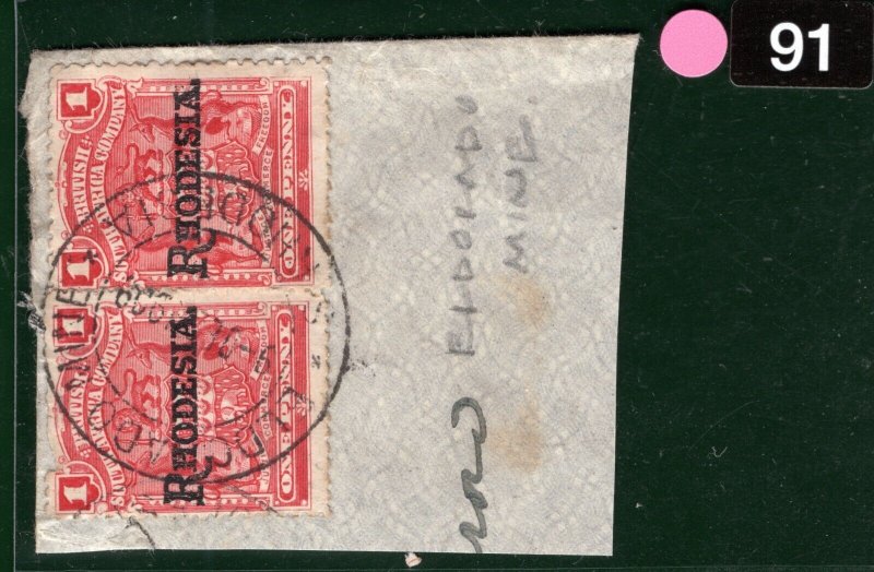 RHODESIA BSACo Stamps *ELDORADO (GOLD) MINE* CDS Postmark 1d PAIR Used PINK91