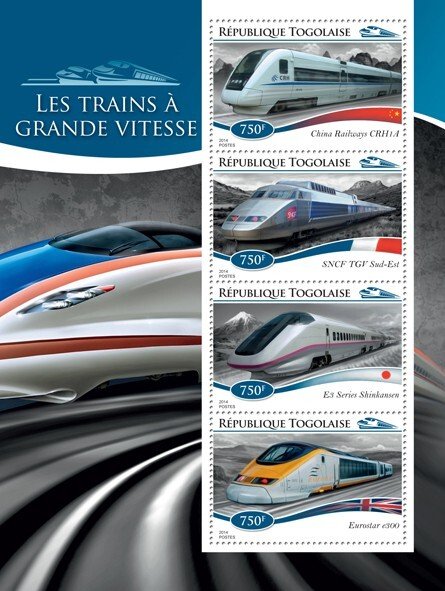 TOGO - 2014 - High Speed Trains - Perf 4v Sheet - Mint Never Hinged