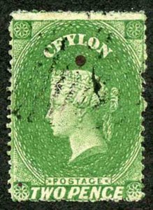 Ceylon SG20b 2d yellowish green Wmk Star clean cut Perf 14 to 15.5 Cat 25 pounds