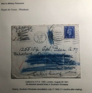 1941 Catford England Cover Redirected To Salisbury Southern Rhodesia