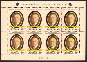 LIBERIA 1982 10c Warren G. Harding Miniature Sheet of 8 Sc 926 MNH