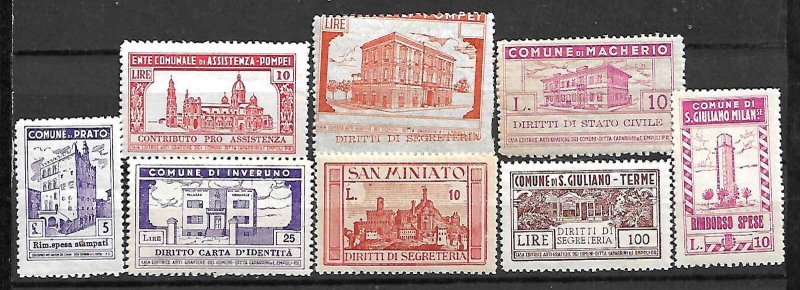 ITALY LOCAL MUNICIPAL REVENUE TAX FISCAL 8 STAMPS, MNH