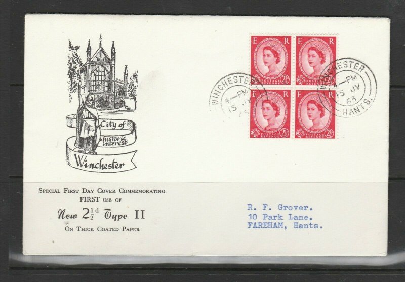 GB, FDC, 1963 Wilding Holiday booklet pane, 4 x 2 1/2d Illus, Winchester cds, Ty