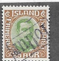 Iceland #120 25a  brown & green Rev cancel (U) CV $2.00