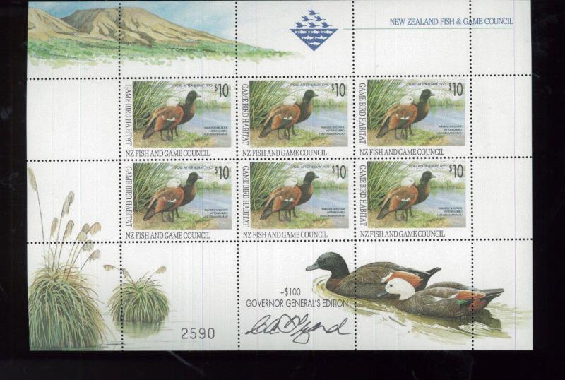 NEW ZEALAND DUCK STAMPS SIGNED - Gov Gen Edition/1993 US Edition Sheet of 6 -BBB