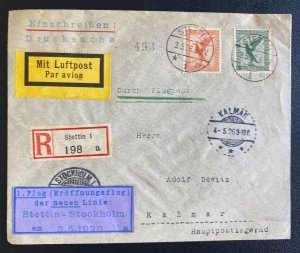 1936 Stetting Germany First Flight Airmail Cover FFC  To Stockholm Sweden
