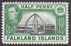 Falkland Islands KGVI 1938 0.5d Black Green SG146 Mint Lightly Hinged