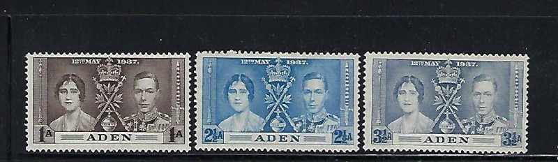 ADEN SCOTT #13-15 1937 GEORGE VI CORONATION ISSUE- MINT HINGED