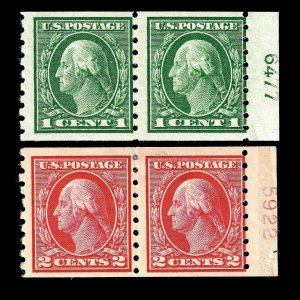 WCstamps: U.S. Scott #412 & 413 / 1c & 2c Coil Pairs , VG, Mint OGh / CV $205