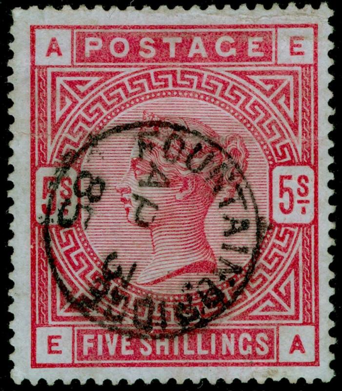 SG176, SCARCE 5s rose, used, CDS. Cat £4000. BLUED PAPER. EA