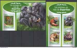 2017 Guinea Endangered Animals Primates Tigers Fauna #12670-73+Bl2830 ** Fd1286