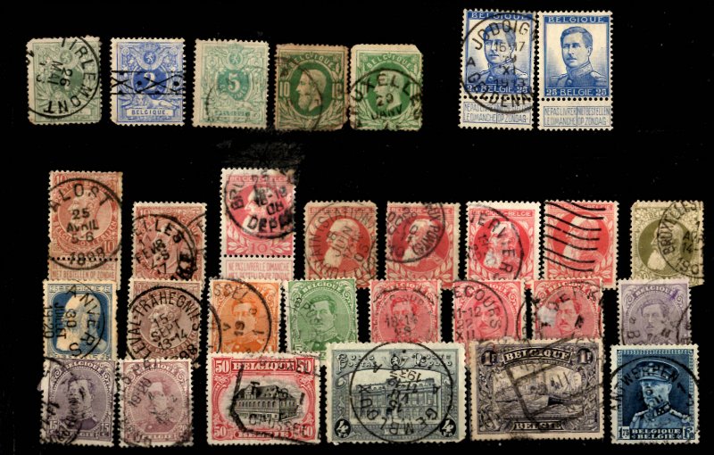 Early Belgium Assortment - 111 Stamps, Cancels, Color Variations - See Scans