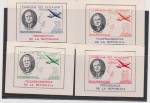 ECUADOR 4 Air Mail Sheets Commemorating Presidential Roosevelt Design MLH