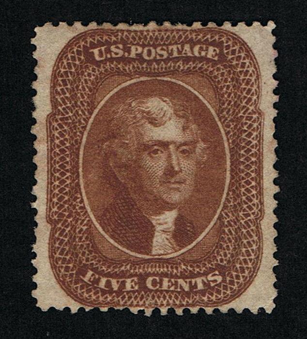 EXCEPTIONAL GENUINE SCOTT #30 MINT PART OG 1861 ORANGE BROWN TYPE-II SCV $1200