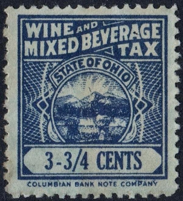 Ohio Wine & Mixed Beverage Tax Stamp: 3 3/4¢; Used