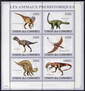 Comoro Islands 2009 Dinosaurs perf sheetlet containing 6 ...