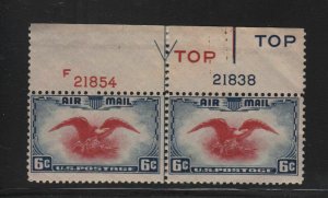 1938 Airmail Sc C23 Eagle bi-color, rare plate number combination MNH full OG 