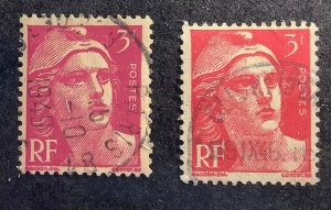 France 1945-49 Scott 540 + 595 used - 3fr, Marianne type Gandon