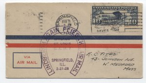 1928 C10 Lindbergh flies again cacheted cover Springfield IL [6525.364]