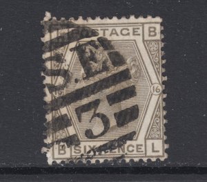 Great Britain Sc 62 used. 1873 6p gray QV, Plate 16, bold grid cancel, sound