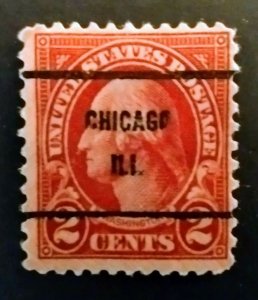 US Scott 634 2c Washington USED F/VF NH Perf 11x10.5 Chicago Ill PRECANCEL 1927