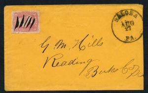 US Scott #64b on Cover, Salona PA DPO #1 Aug 27 CDS Cancel