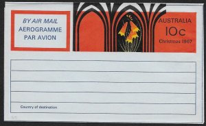 AUSTRALIA Aerogramme 10c Flowers Christmas 1967 Unused