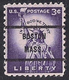 1035 3 cent 1954 Statue Liberty, Precancel Samp used VF