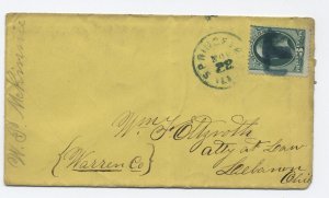 1870s Springfield IL E fancy cancel 3ct banknote cover  [6214.30]