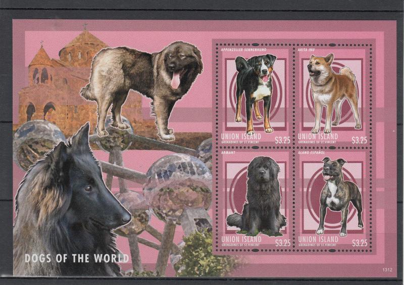 Union Island Grenadines St Vincent 2013 MNH Dogs of World I 4v M/S Akita Inu