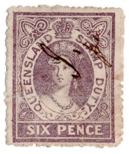 (I.B) Australia - Queensland Revenue : Stamp Duty 6d (1866)