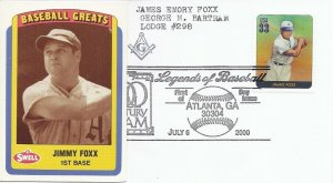 3408n 33c  LEGENDS OF BASEBALL - Masonic - Jimmy Foxx