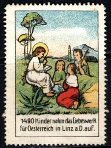 Vintage Austria Poster Stamp In 1490 A.D. Children Took Up The Work Of Love