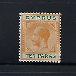 CYPRUS SCOTT #72 1921-23  GEORGE V 10 PARAS (ORANGE&GREEN) -WMK 4 MINT HINGED