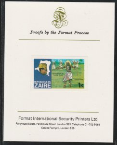 ZAIRE 1978 RIVER EXPEDITION 1k  imperf on FORMAT INTERNATIONAL PROOF CARD
