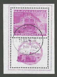 Yugoslavia, 1949, Scott #C33, Souvenir Sheet, Used, Yugoslavia Train Centenary