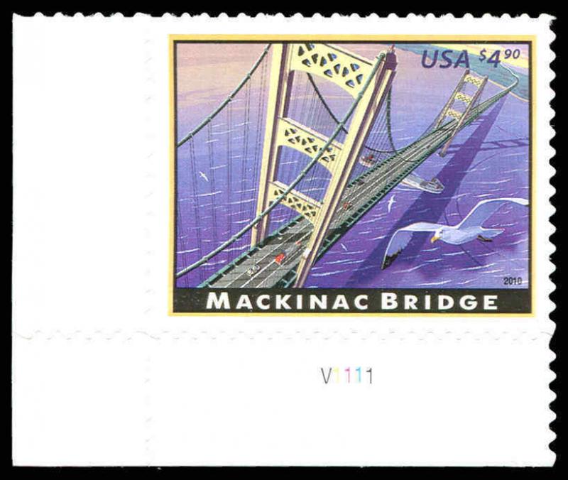 US 4438 Express Mail MacKinze Bridge $4.90 Plate Number Single MNH  (2)