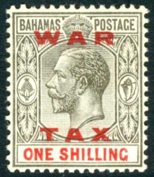 BAHAMAS-1919 1/- Grey-Black  & Carmine War Tax Stamp Sg 104 MOUNTED MINT V15108