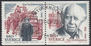 Sweden 2001 used Sc 2416 Pair (5k) Ivar Lo-Johansson, writer