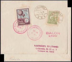 POLOGNE / POLAND 1928 (Sep 30) Scarce Ballon LWOW Flight Cover with LOPP label